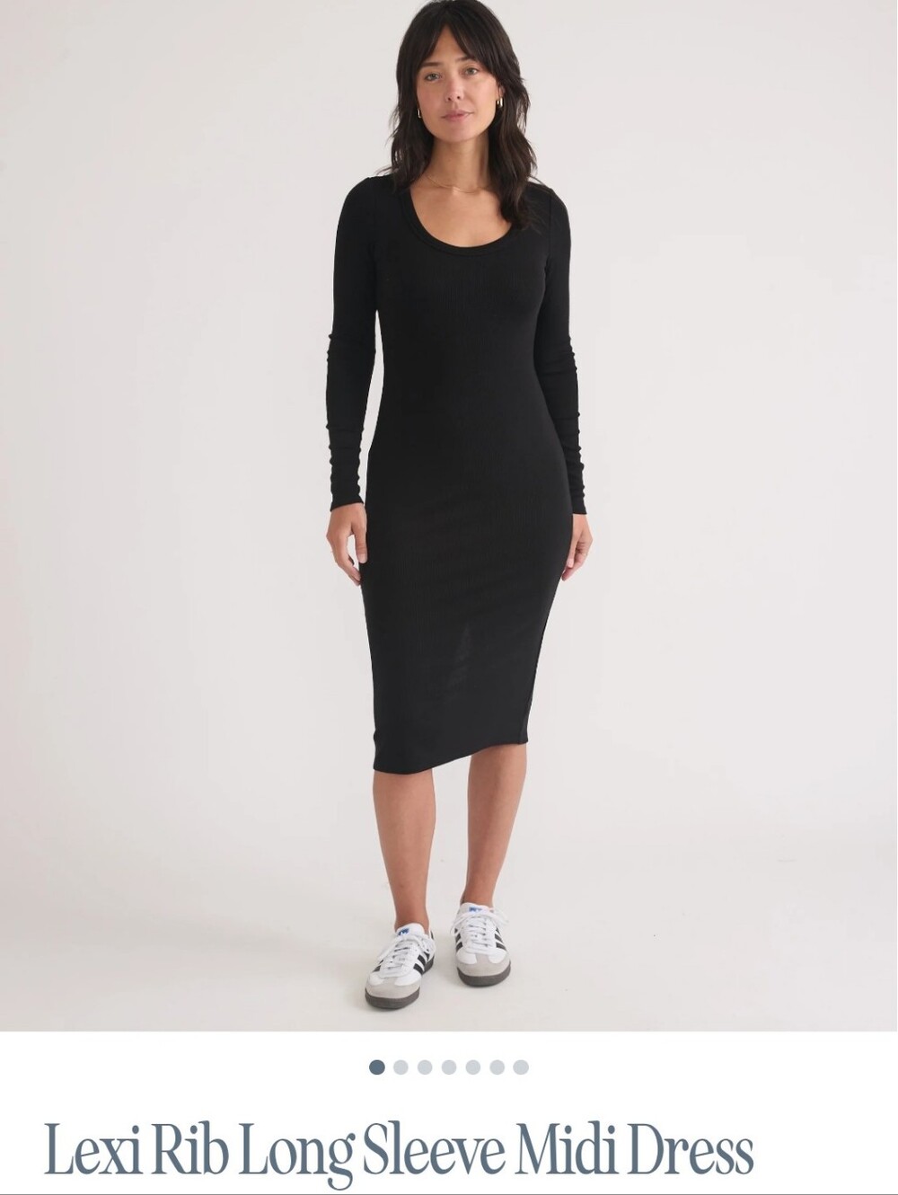 Lexi Rib Long Sleeve Midi Dress - Black
